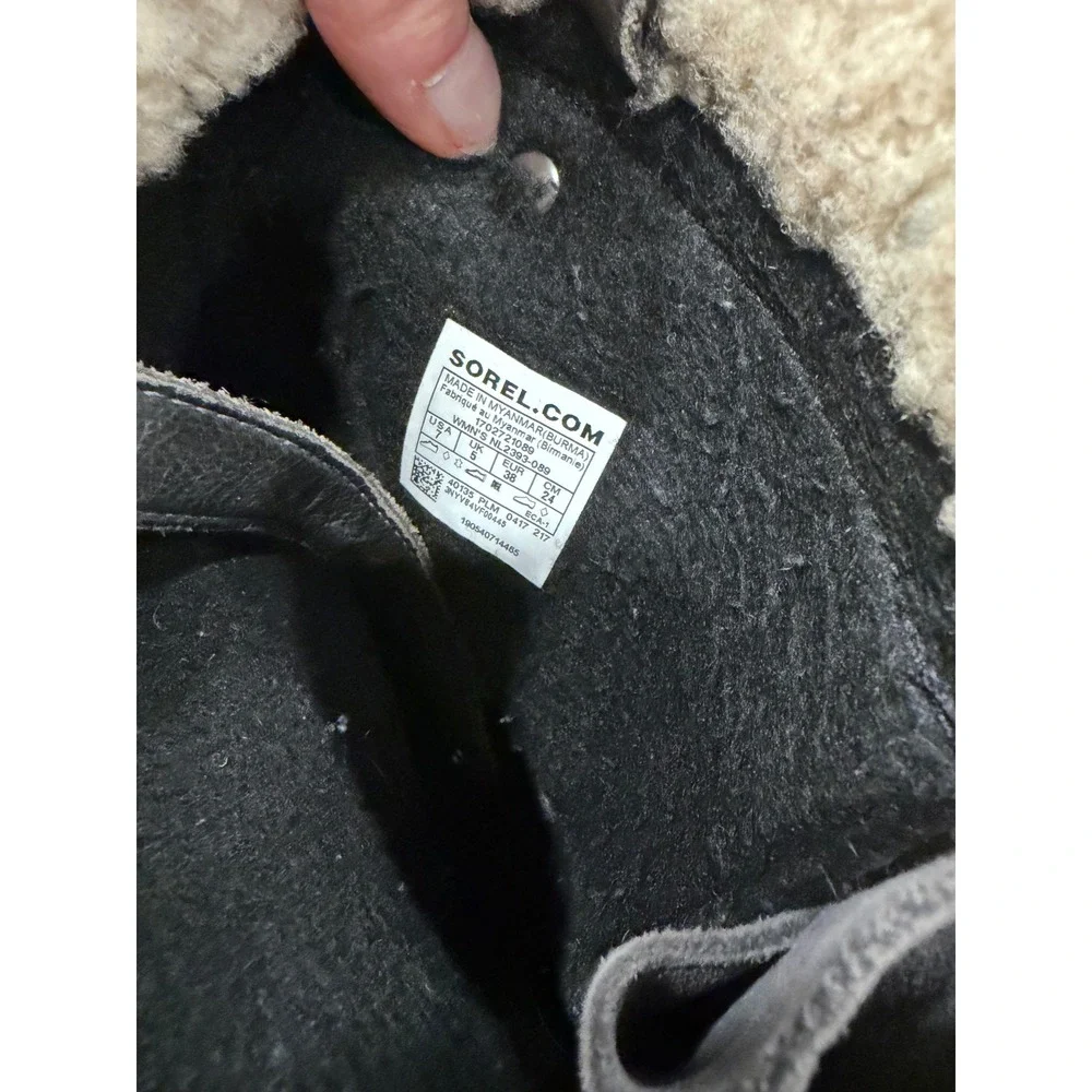 Sorel Joan of Arctic Boots Women 7 Gray Black Waterproof Faux Fur Winter Snow